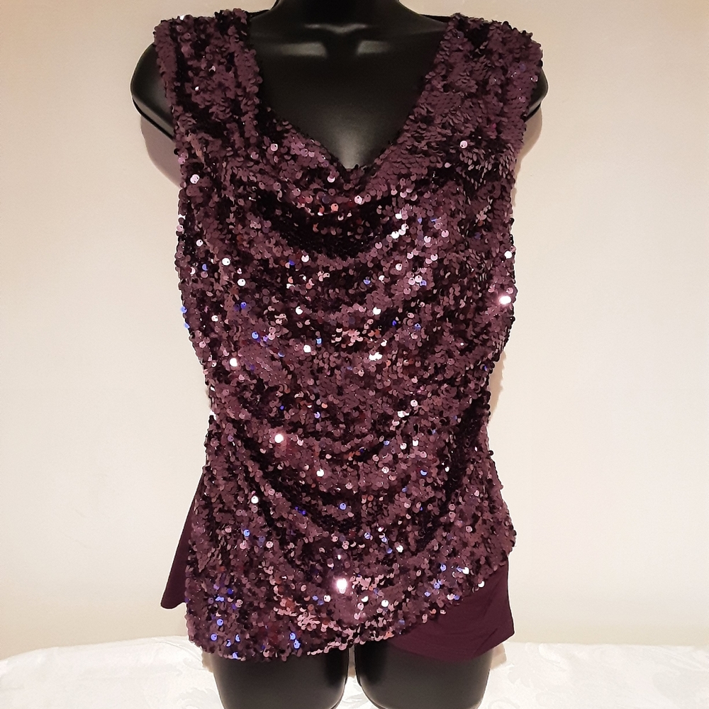 Tahari Sparkling Aubergine Sequin Top